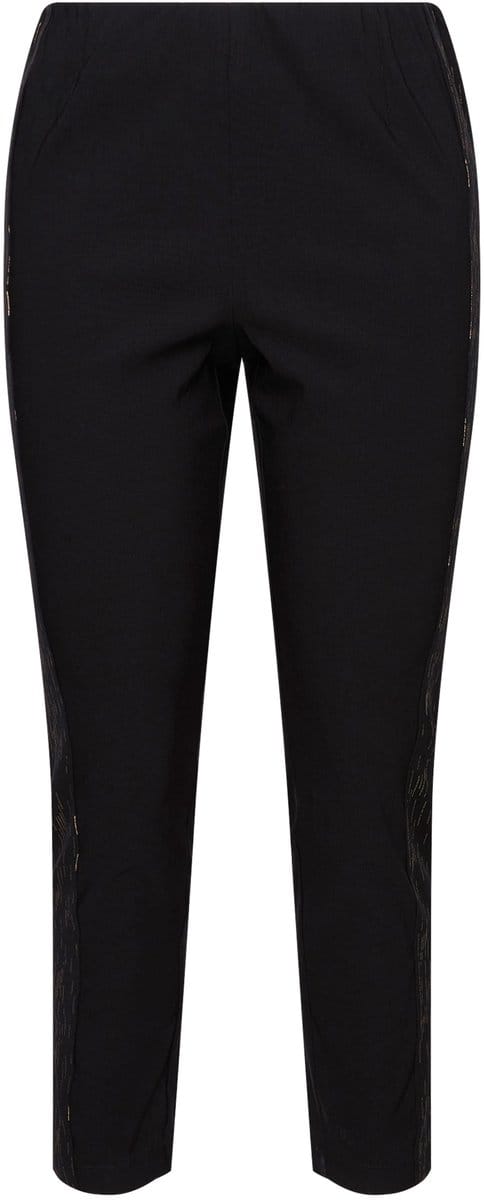 MIAMODA - Dames - Bengaline broek elastische Slim Fit metallic print - Zwart - Maat 44