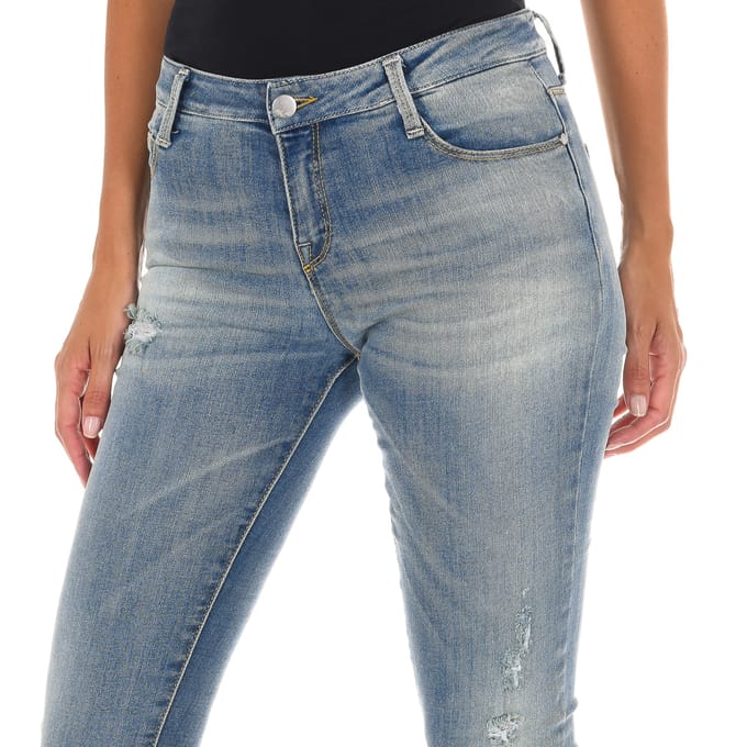 Lange denim broek versleten en gescheurd effect 10DB50305 vrouw
