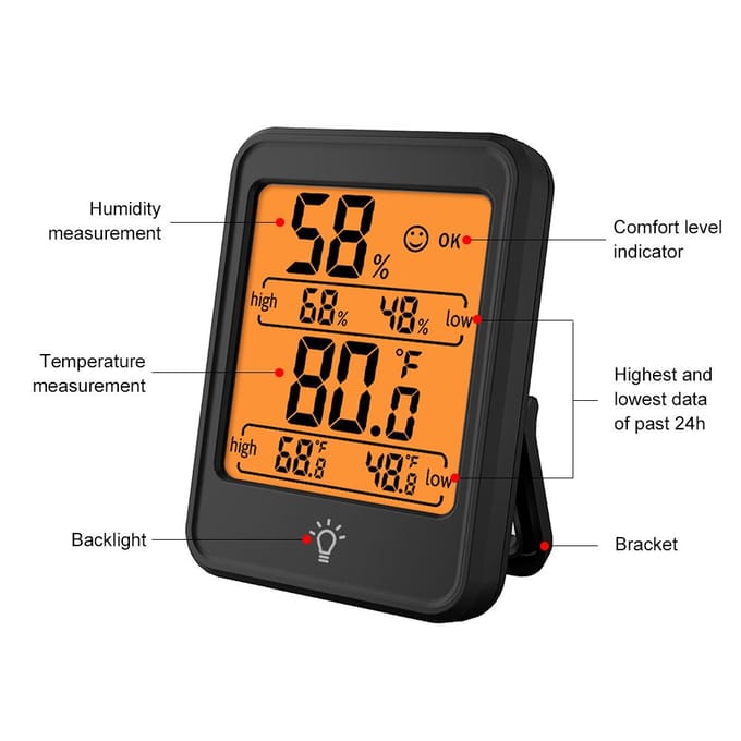 Digitale hygrometer, thermometer, binnentemperatuur- en vochtigheidsmeter, monitormeter met groot LCD-scherm