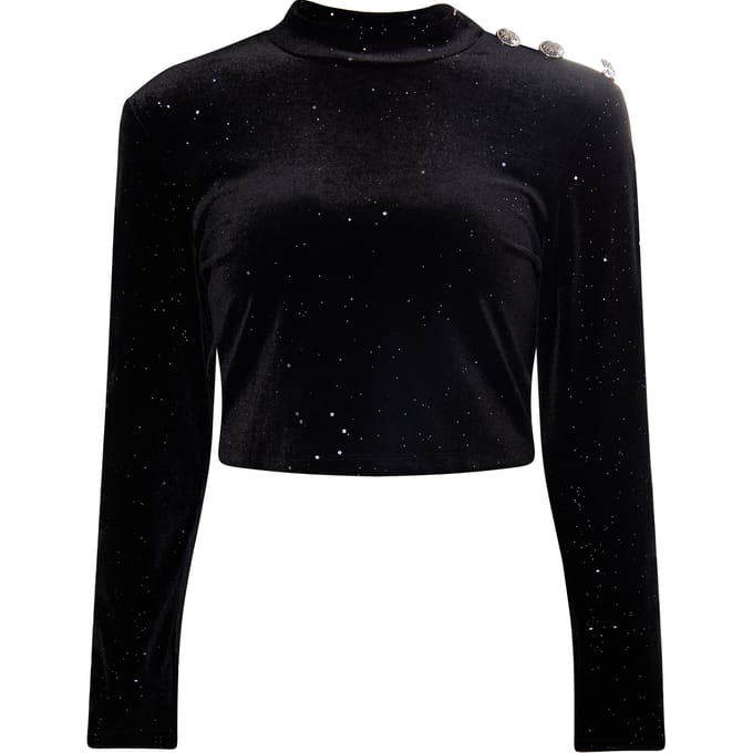 Faina Fluwelen overhemd met glitters Dames zwart