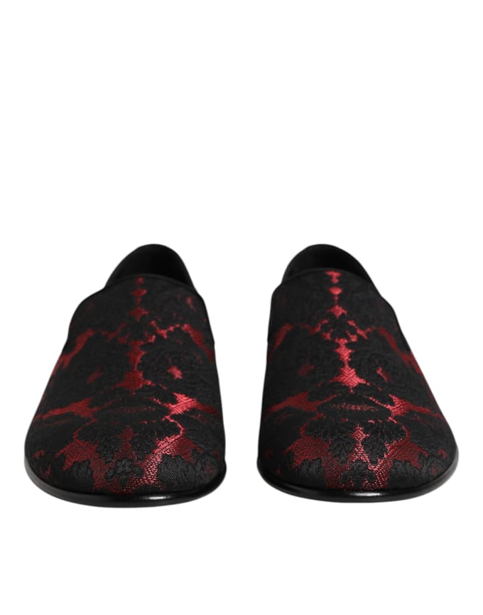 Dolce & Gabbana Rood Zwart Jacquard Instapper Heren Loafers Schoenen