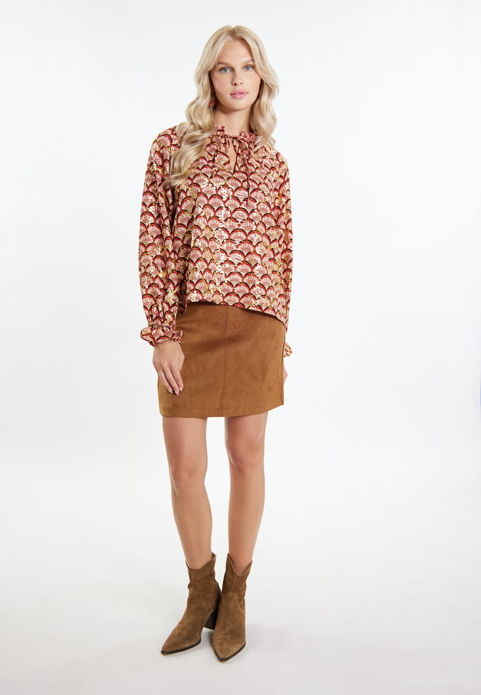 IZIA Blouse Dames Camel Veelkleurig