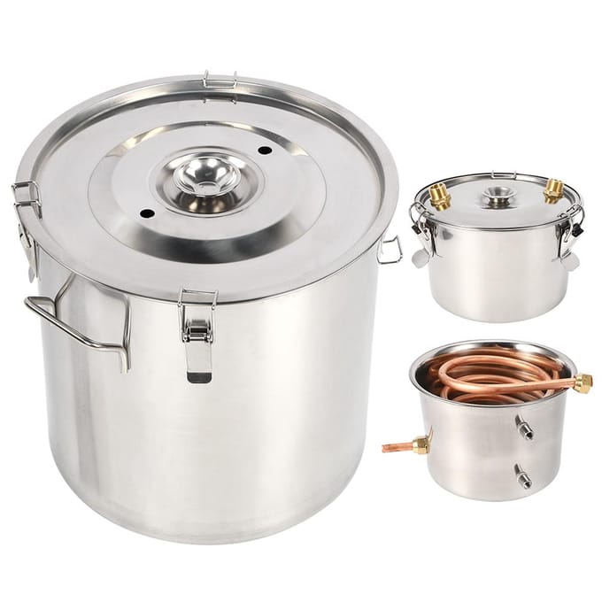 Système de distillation à 3 pots, petit kit de fabrication de vin maison, distillateur d'eau, chaudière, équipement de fabrication (8 Gallons)30L blanc
