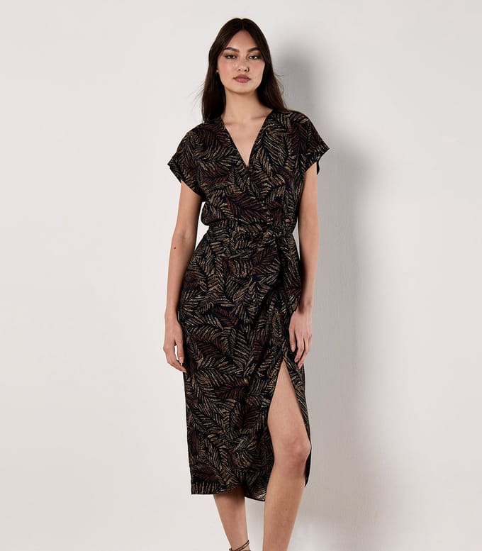 Midi-jurk met batikbladerenprint