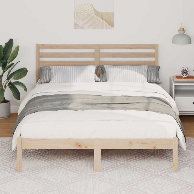 vidaXL - Bedframe - met - hoofdeinde - Bruin - 120 - x - 200 - cm - Massief - grenenhout