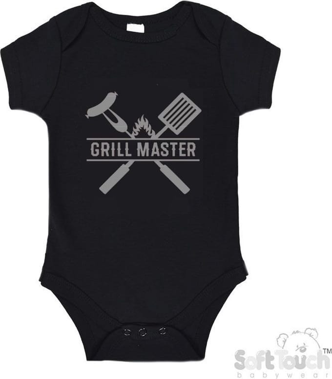 100% Katoenen Romper "Grill Master" Unisex Katoen Zwart/grijs Maat 56/62