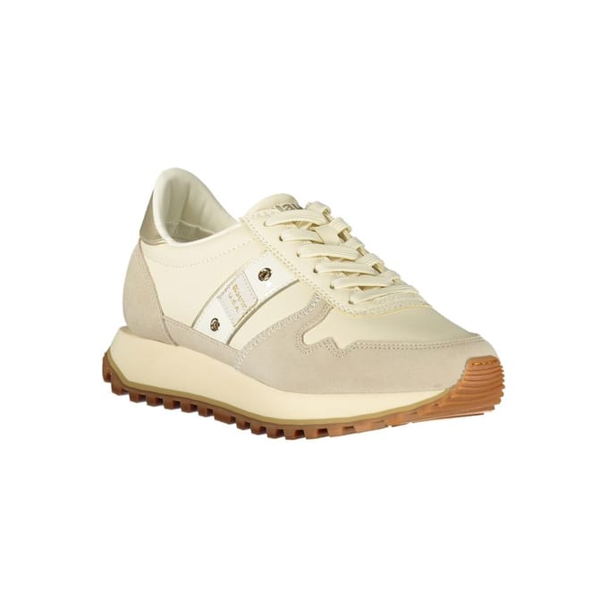Blauer Beige Leren Dames Sneakers