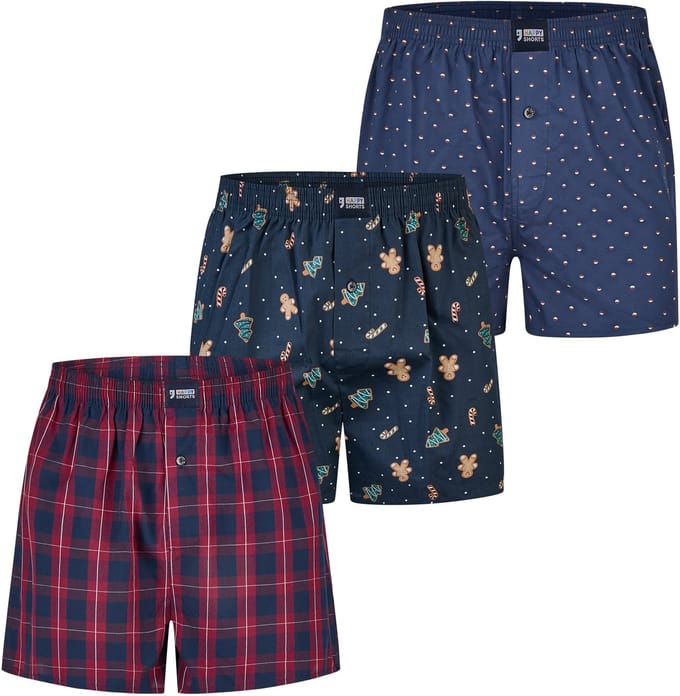 Happy Shorts Wijde Boxershorts Heren Kerst 3-Pack Geruit/Print/AOP - Maat M