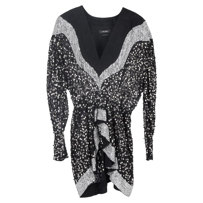 Isabel Marant Caldes mini-jurk van zwarte chiffon met pailletten.