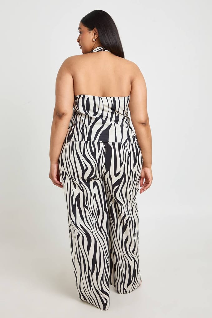 boohoo Dames Plus Zebraprint Wijde Broek Met Elastische Band | Maat: 50