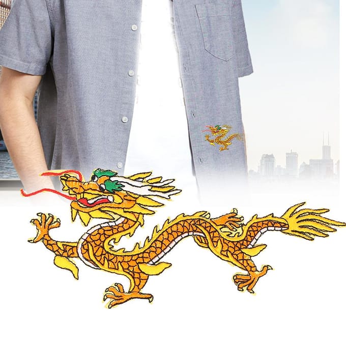 Chinese Draak Stoffen Sticker Geborduurde Patch DIY Decor Appliqué Handwerk Kledingaccessoires yellow