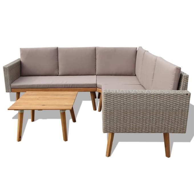 vidaXL - 4-delige - Loungeset - met - kussens - poly - rattan - grijs