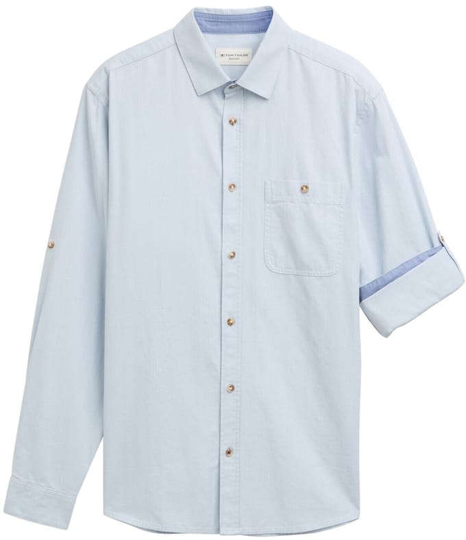 Tom Tailor - Regular fit shirt met verstelbare mouwlengte - Maat M - light blue straight structure