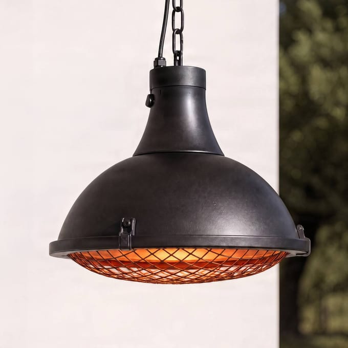 Lucande hangende terrasverwarmer Ormio, zwart, Ø 43 cm, IP44