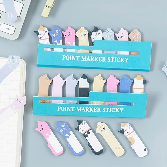 240 stuks Kat Pagina Memo Vlaggetjes Leuke Plaknotities Bladwijzers Zelfklevende Index Tabs Kitty Plaknotities Cadeau voor Kantoor School blue