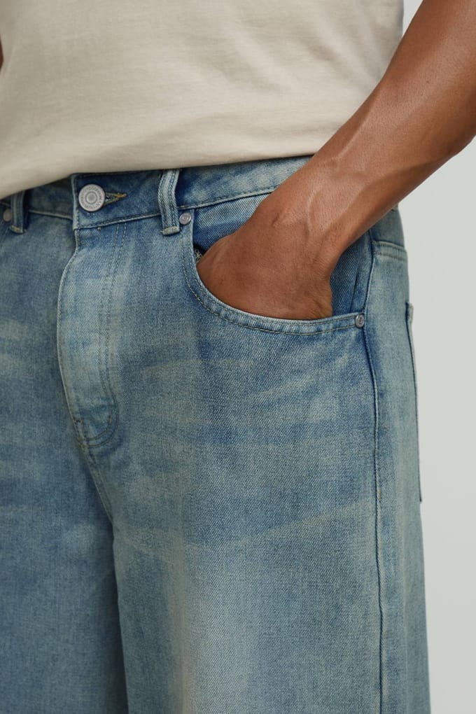 Baggy Rigid Washed Jeans | Antique Blue | Size 48R