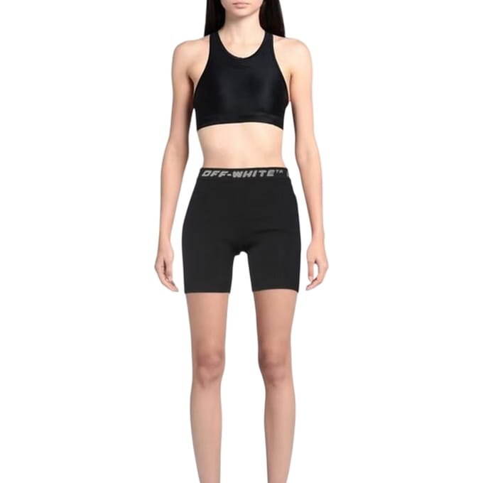 Off White Dames/Dames Logo Ribbed Slim Korte Broek (Zwart/Grijs)