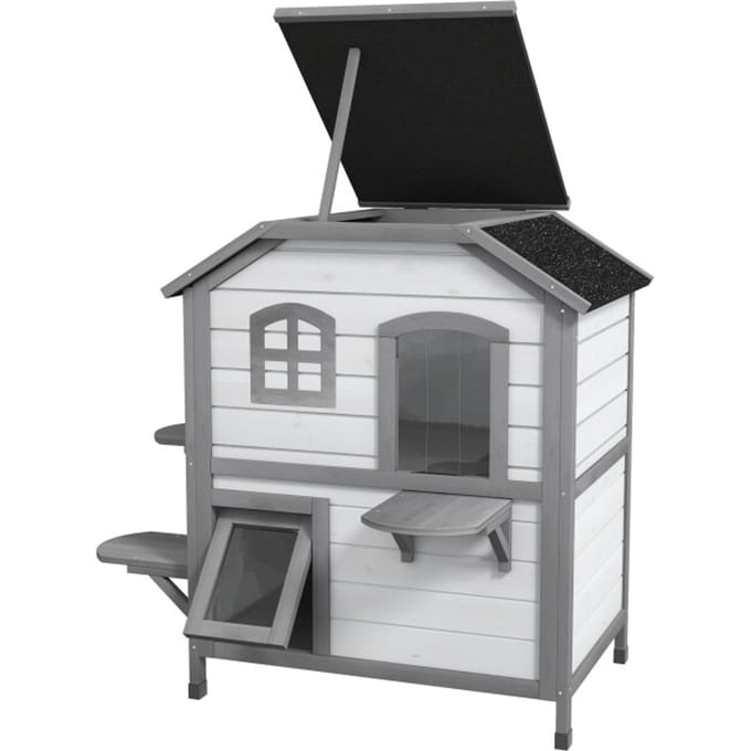 4goodz Kattenhuis 2 laags 78x55x91 cm - Grijs