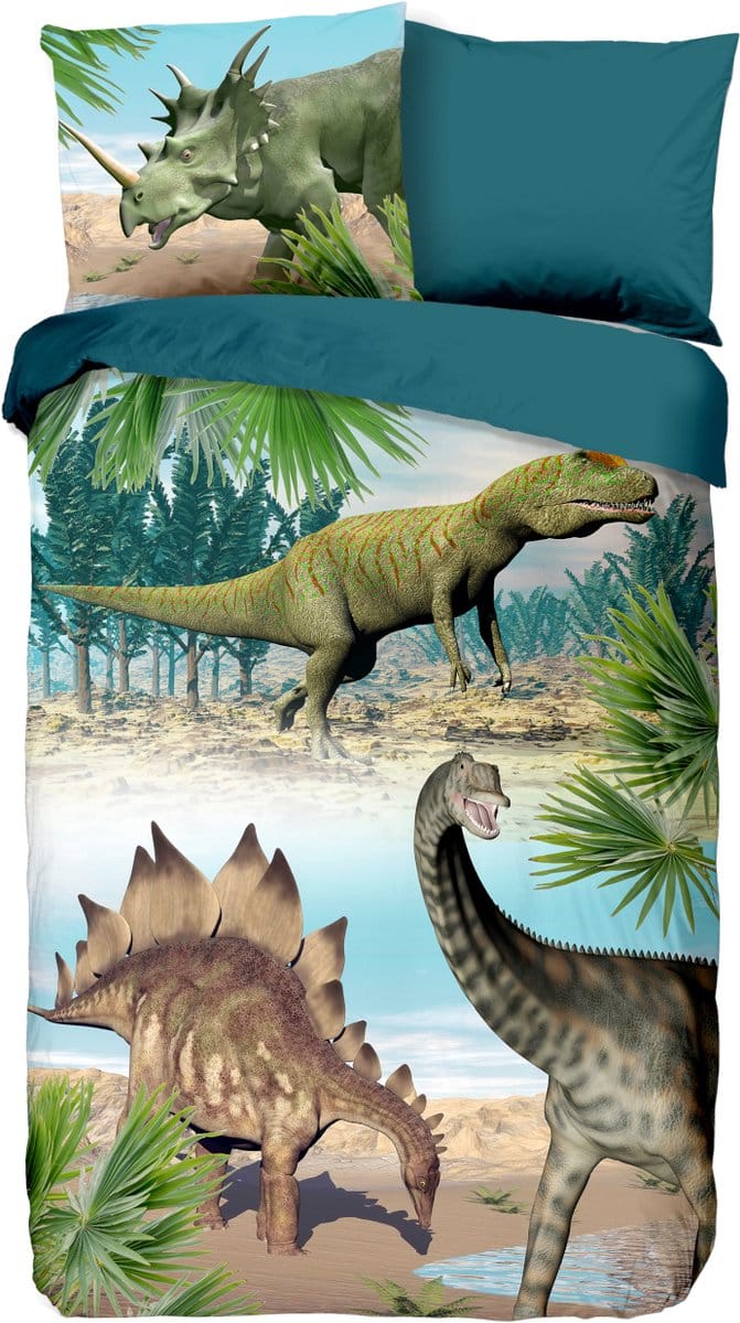 Good Morning dekbedovertrek dinosaurussen - 1 persoons 140x200/220 cm - Multi - 100% Katoen renforce