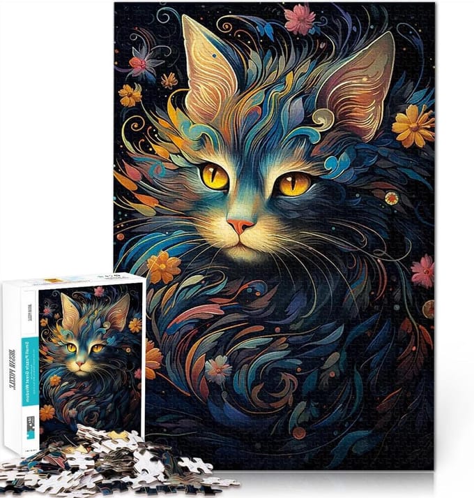 Puzzel 2000 stukjes - Legpuzzel Volwassenen - Tijdverdrijf Thuis - Abstract Kintsugi Kat - 70x100cm - Grijs