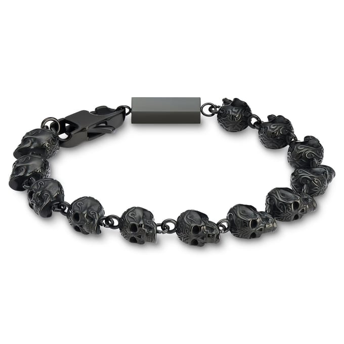 Rico | Zwarte Roestvrijstalen Schedelarmband