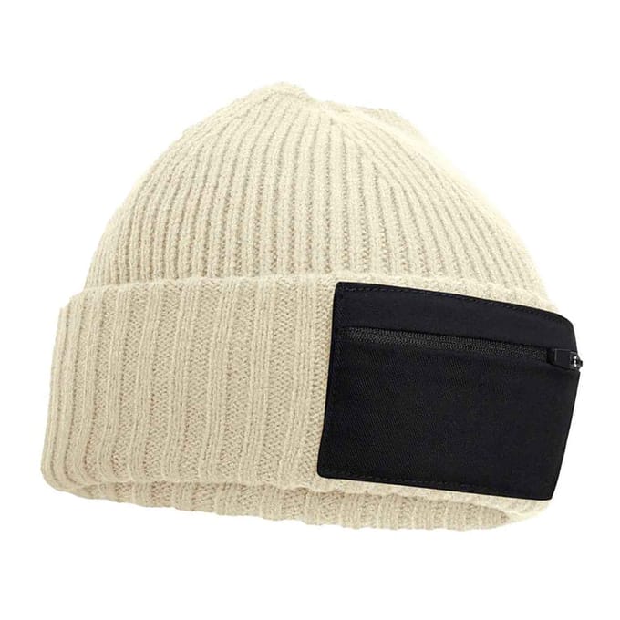 Beechfield Zip Patch muts (Zand/Zwart)