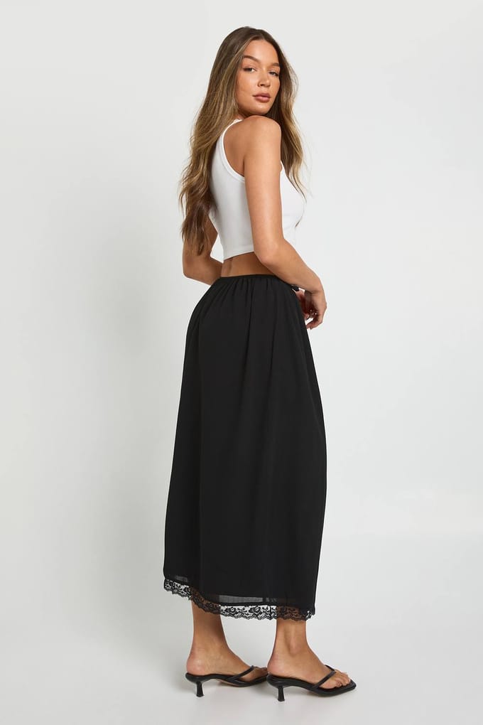 boohoo Dames Wikkel-taille opgetokkelde maxi-rok | Black | Maat: 8
