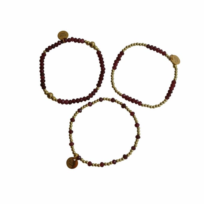 Armbanden - set - stainless steel - goud - wijnrood