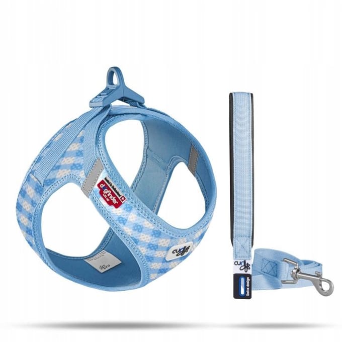 Curli Air Mesh Harnas met Lijn - Blauw Caro - Maat 2XS