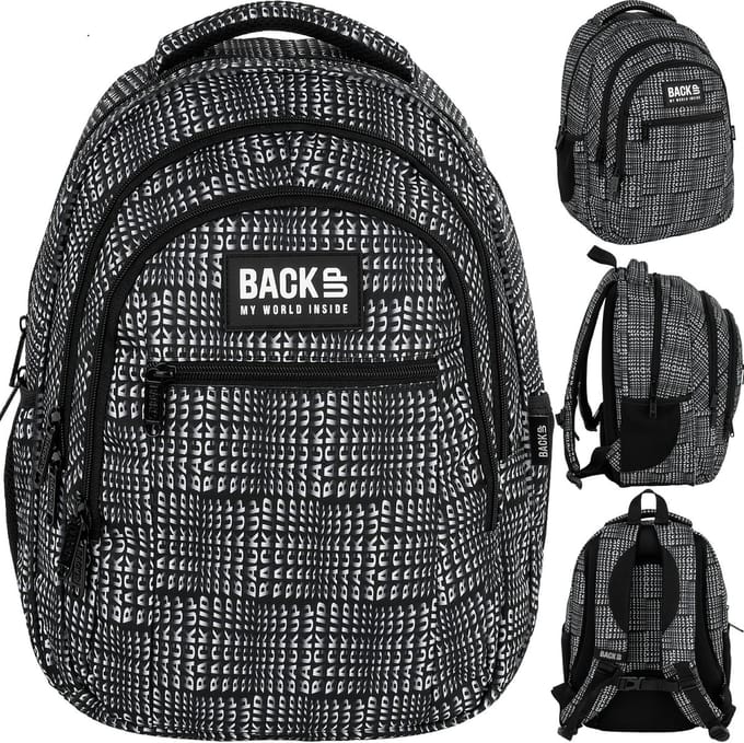 Derform Letters - Rugzak - 3D Effect - Zwart-Wit - Schooltas - Ergonomisch & Ruim