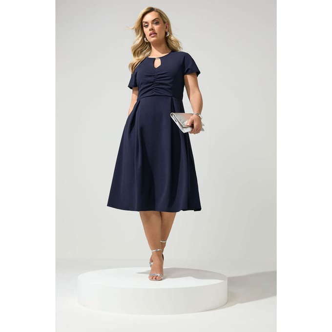 Yours London Marineblauwe Skaterjurk Met Keyholeuitsparing Size 50