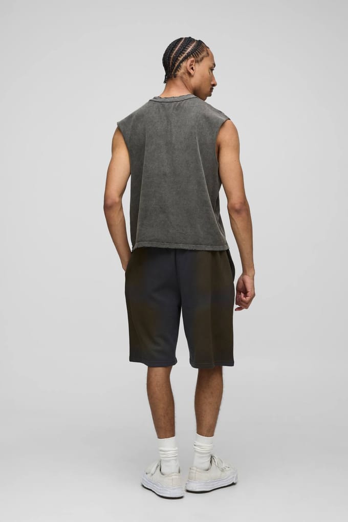 Oversized gewassen jersey shorts met strass | Charcoal | Size XL
