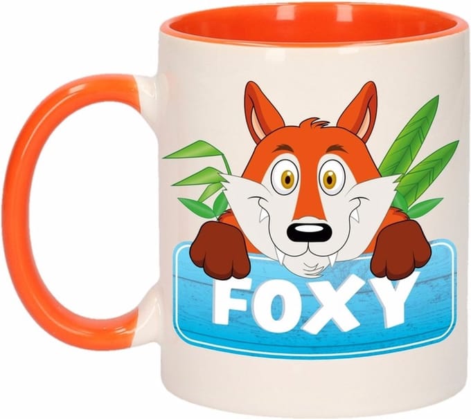 Foxy mok - oranje/wit - keramiek - 300 ml - kinder beker vos