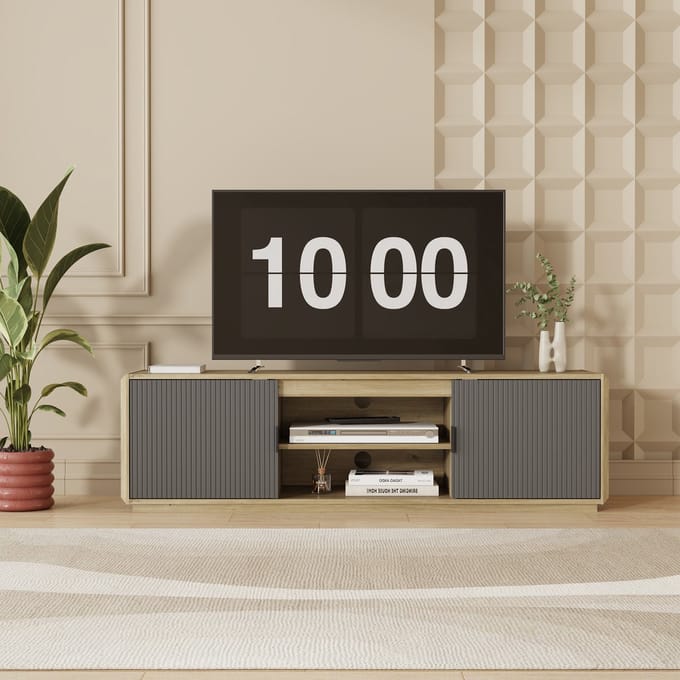 TV meubel Trömi 150x40x43 cm eikenkleurig en grijs [en.casa]