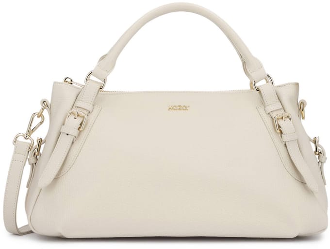 Soft leather handbag in off white color