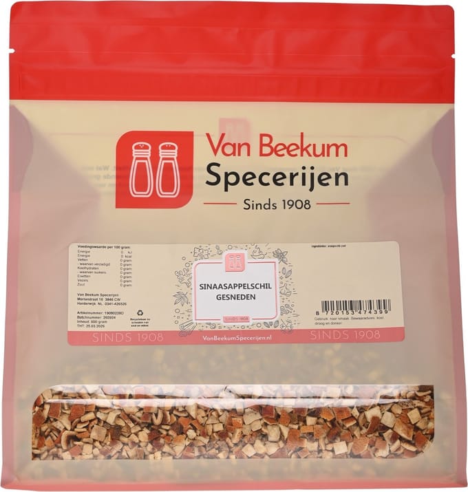 Van Beekum Specerijen - Sinaasappelschil Gesneden - 600 Gram (hersluitbare stazak)