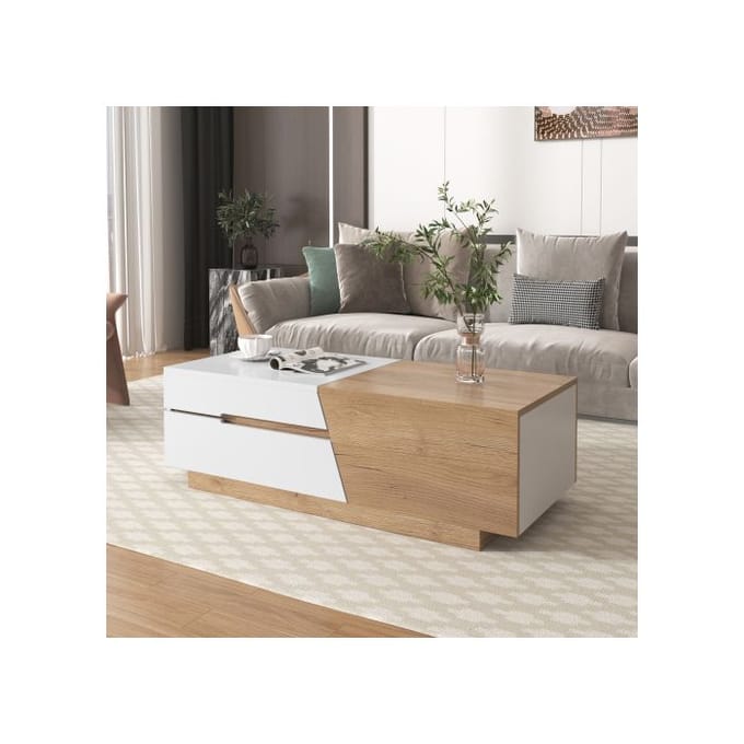 Table basse extensible, table de salon avec tiroirs, table d'appoint avec structure en blocs de couleur