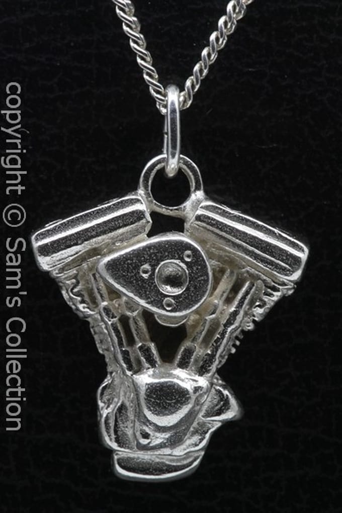 Zilveren Harley Evo motorblok S&S filter ketting hanger