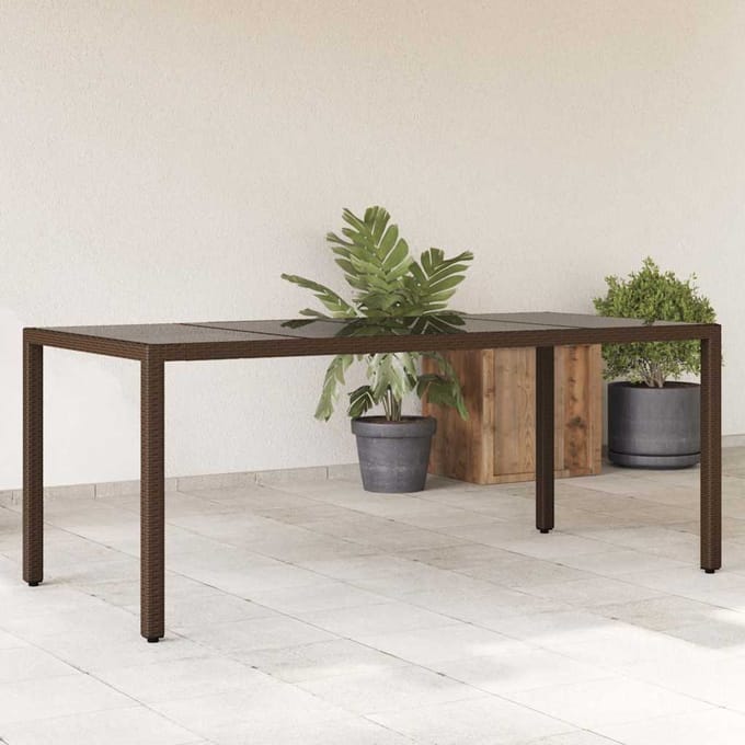 vidaXL - Tuintafel - met - glazen - blad - 190x90x75 - cm - poly - rattan - bruin