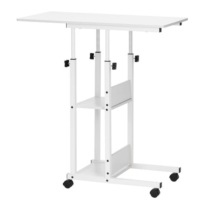 Springos Bureau – Werkbureau – Computer Bureau – Bureautafel – Op Wielen – Verstelbaar - 73-85 X 40 X 80 CM – 20 Kg - Wit - Metaal - Hout