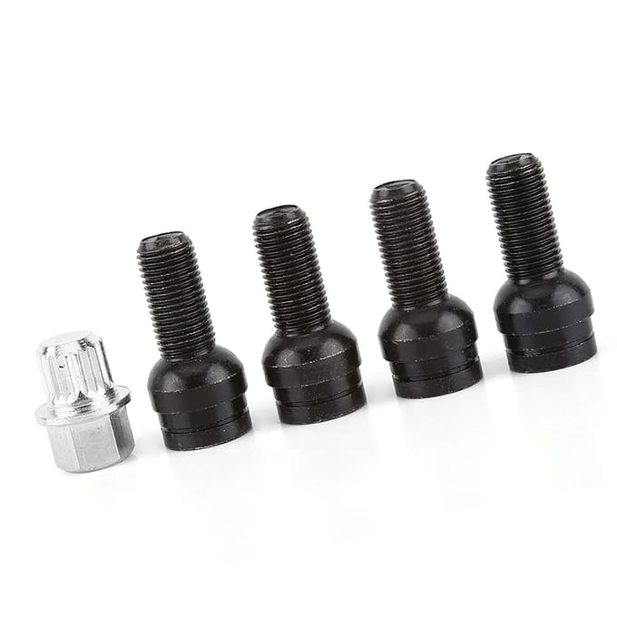 4+1 M14*1.5MM Zwarte stalen wielbouten en borgmoerenset met sleutel black