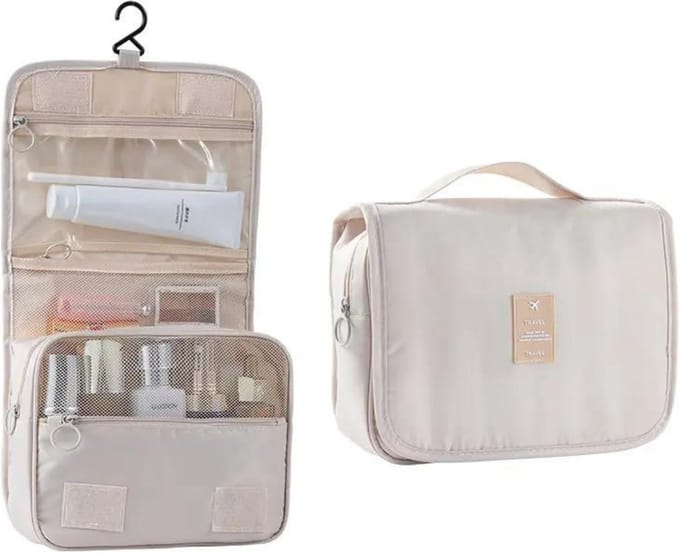 Toilettas Base met haak - M - Beige - Reis toilettas - Ophangbaar