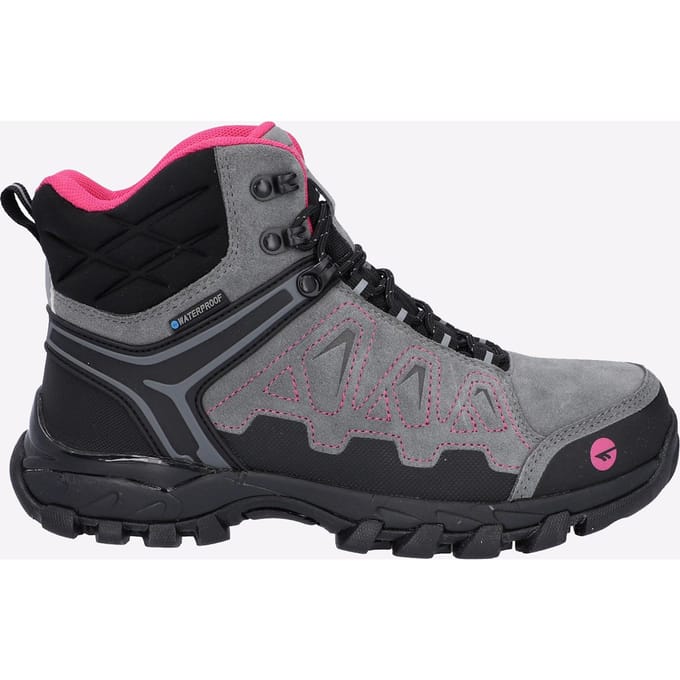 Hi-Tec V-Lite Explorer WP Koe-Suède Leren Wandelschoenen Voor Dames Grijs/Fuchsia
