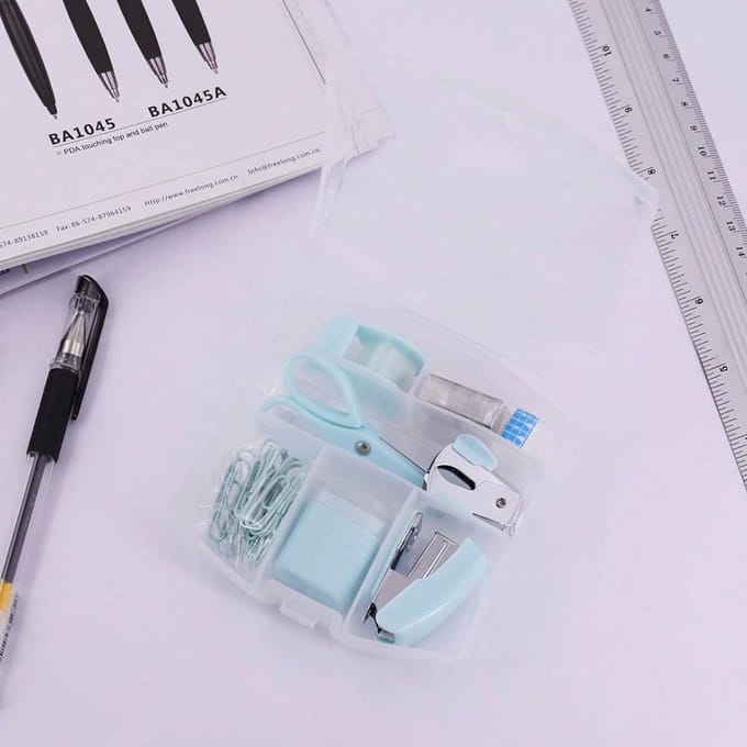 Mini Set de Papeterie de Bureau Portable Avec Perforatrice, Agrafeuse Blue gray