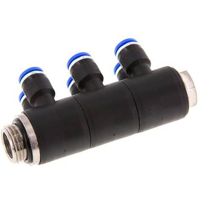 6mm x G3/8'' 6-way Manifold Messing/PA 66 Insteekfitting Buitendraad Draaibaar NBR