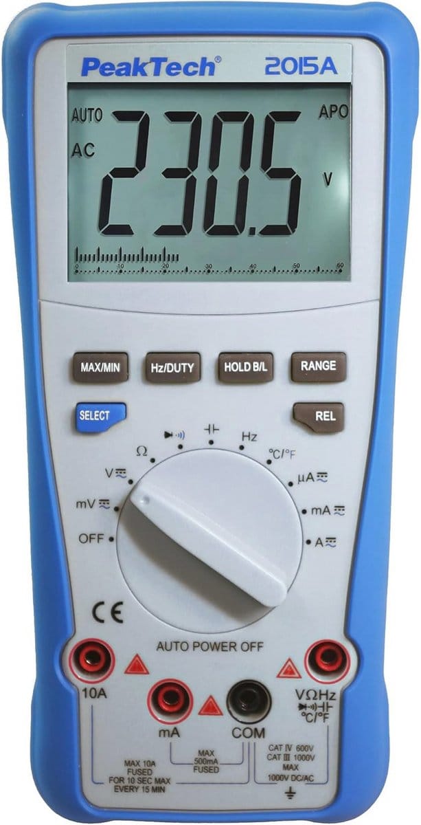 Digitale Multimeter met Auto-bereik en True RMS, 4000 Counts, Weerstand, Capaciteit, Temperatuur & Frequentie Metingen, CAT III