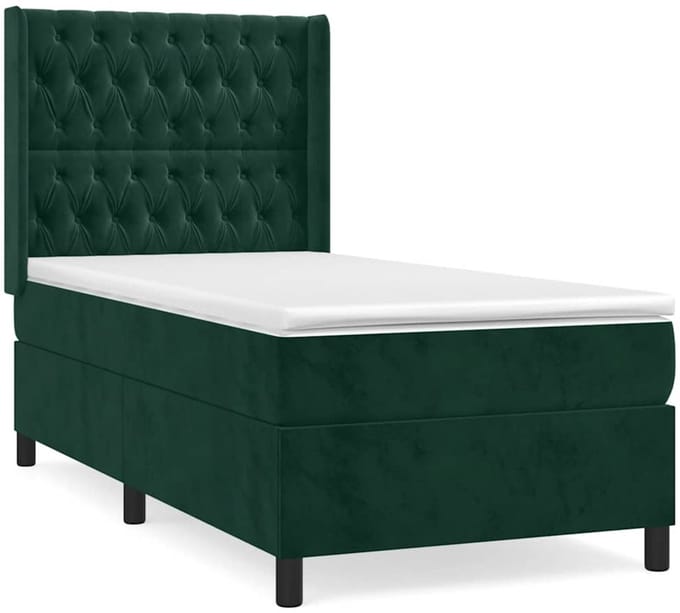 vidaXL - Boxspring - met - matras - fluweel - donkergroen - 80x200 - cm