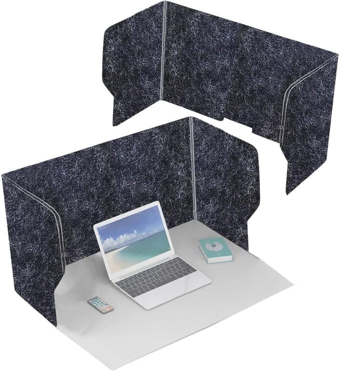 Akoestisch bureaupaneel - Privacy scheidingswand - Ruisonderdrukking - Zelfdragend ontwerp - Set van 2 - Grijs