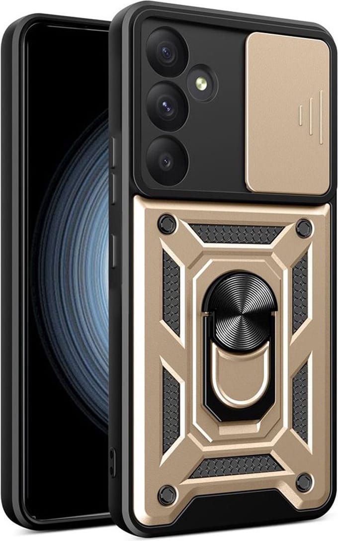 MobyDefend Hoesje - Geschikt voor Samsung Galaxy A35 - Pantsercase Met Draaibare Ring - Goud