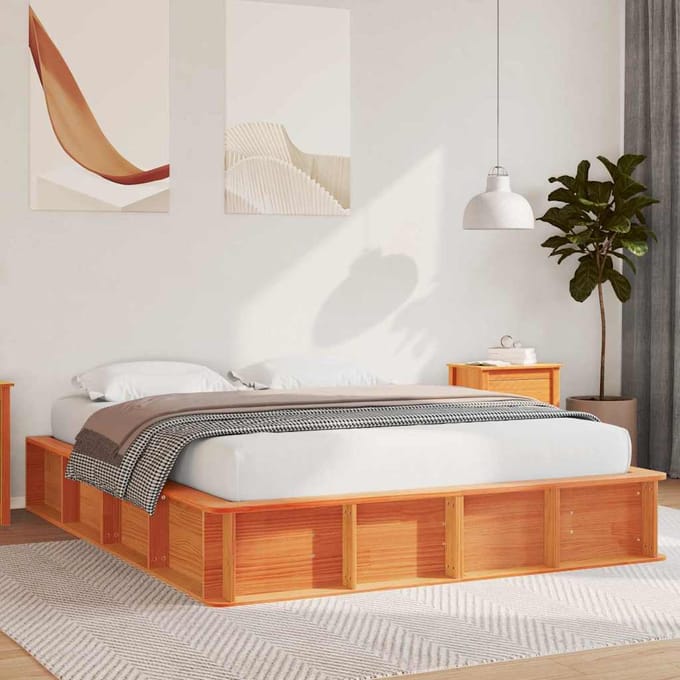 vidaXL - Bedframe - Wasbruin - 150 - x - 200 - cm - Massief - grenenhout